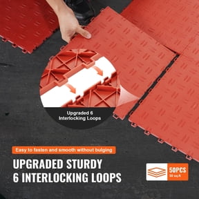 12x12 Inch Garage Flooring Tiles, Interlocking & Non-Slip 50-Pack Red PVC Tiles for Garages, Basements, Auto Shops Durable & Waterproof