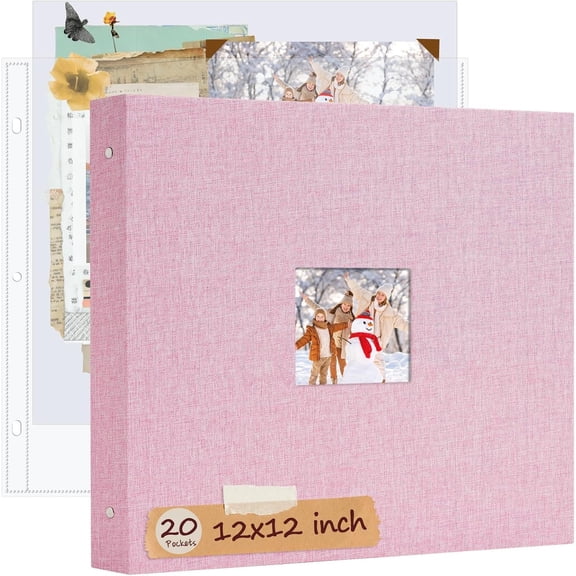 12x12 Inch Large 3 Ring DIY Scrapbook Photo Album, Linen Cover Scrapbook with 20 Sheets Plastic Sleeves 40 Pages Memory Book for Wedding Birthday Family ()
