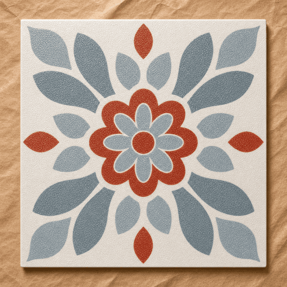 12x12 Inch Nordic Red Blue Flower Vinyl Floor Tiles