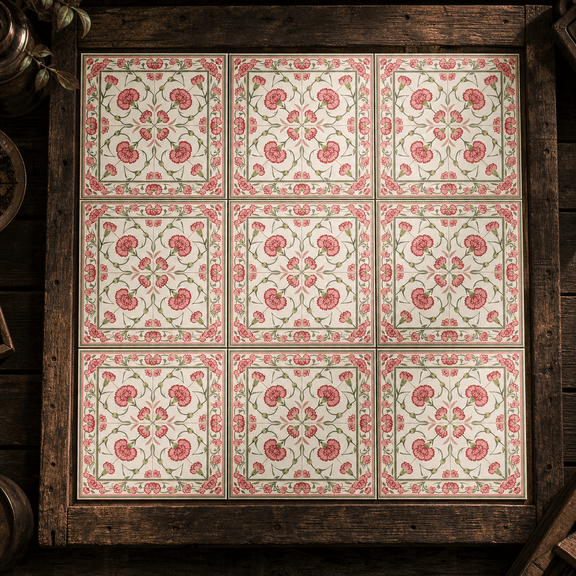 12x12 Inch Pink Carnation Floral Pattern Vinyl Floor Tiles