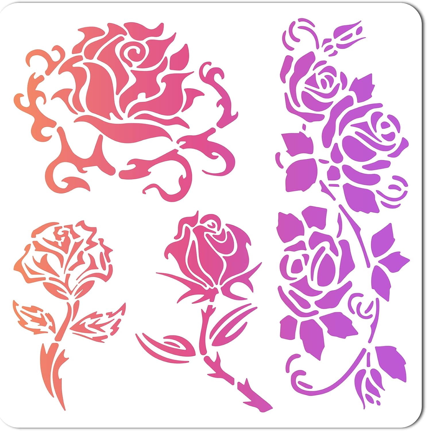 12x12 Inch Rose Flower Stencil 4 Styles Floral Pattern Templates Large ...
