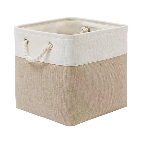 12x12 Inch Stackable Storage Bin, Square Fabric Storage Box with Lids for Clothes, Toys, Home Organization, White+Beige, Durable & Eco-Friendly