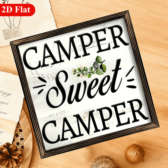12x12 Inch Suitable for RV Suitable for Camping Farmhouse Rustic Wood Sign - Square Wood Tabletop or Wall Decor with Camper Van Farmhouse, Framed Decoration for Kitchen, Bathroom, Living