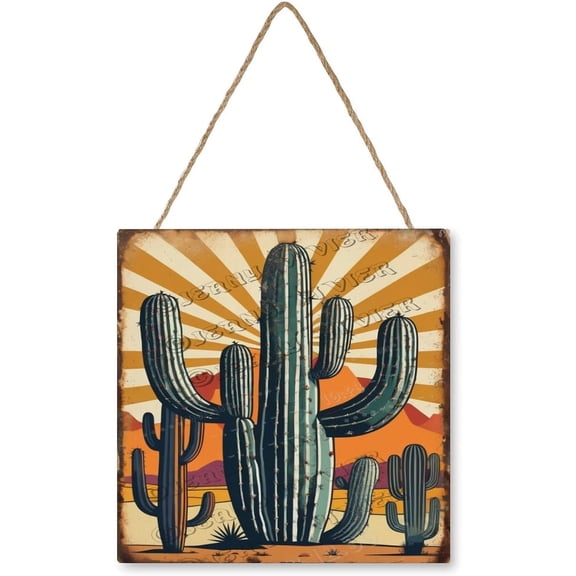 12x12 Inches Cactus Wooden Hanging Sign  Rustic Farmhouse Wall Dcor  Southwest Desert Plant Art for Home, Office, or Garden Shed  Gift for Nature Lovers