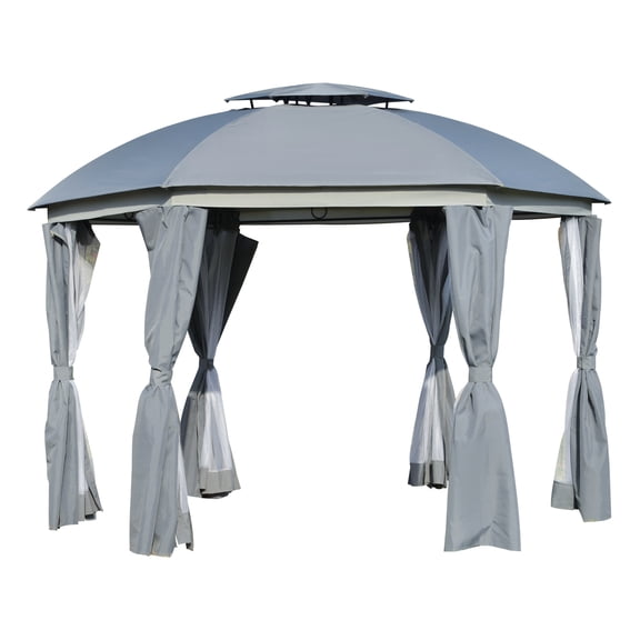 12x12 Outdoor Gazebo, Round Patio Canopy Shelter with Netting & Curtains