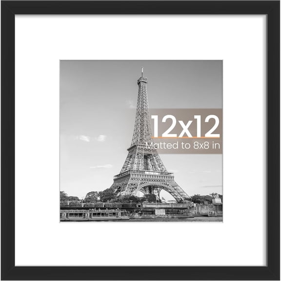 12x12 Picture , Display Pictures 8x8 with Mat or 12x12 Without Mat, Wall Hanging Photo , Black, 1 Pack