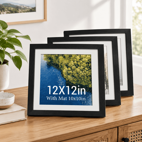 12x12 Picture Frame 4 Pack Black Wood with Glass, Fits 10x10 or 12x12 ...