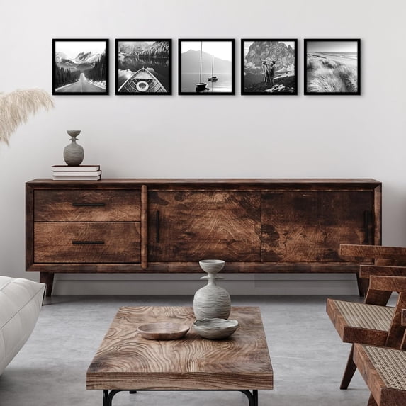 12x12 Picture Frame 5-Pack - Slim Black Molding with Polished ...
