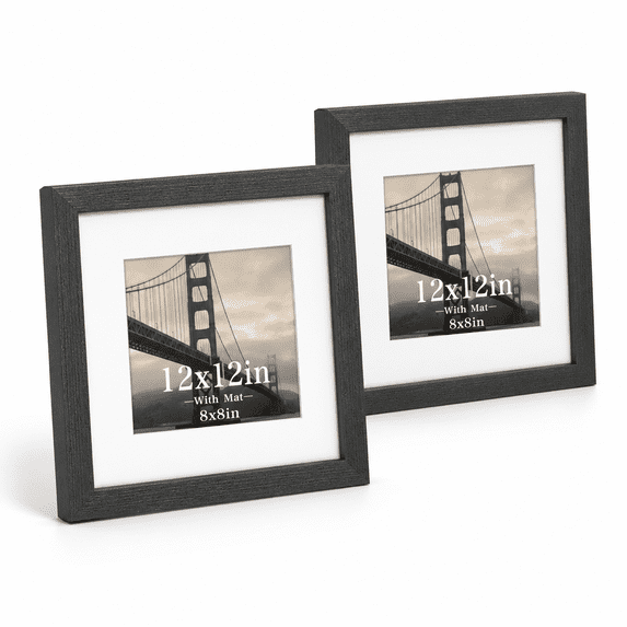 12x12 Picture Frame Black Oak Wood Real Gl2 Pack Wall Hanging - Walmart.com