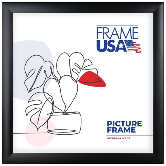 12x12 Picture Frame Black Simply Poly Style 205-10, 1.25 Inch Polystyrene Moulding, Includes Glass and Backing Wall Display Frame for Art, Posters, or Photos Frame USA