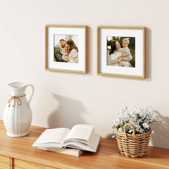 12x12 Picture Frame with HD Tempered Glass, USA-Sourced Oak Wood Photo Frame Matted to 8x8, Rounded Corner 12 x 12 Square Wooden Frames, Gallery Wall Frames for Posters & Art Prints, 2 Pack