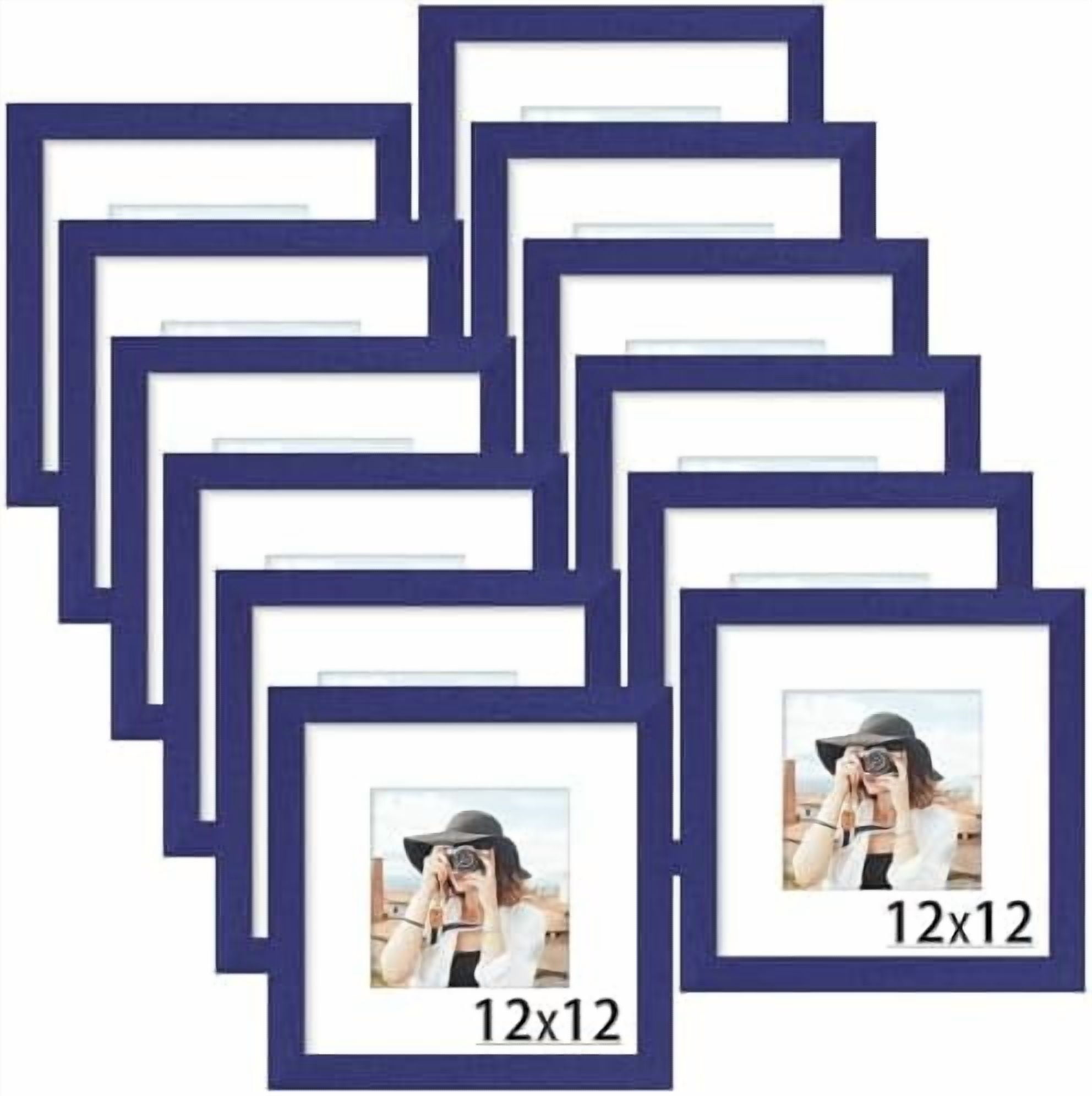 12x12 Picture Frame Set of 12, Display 8x8 with Mat or 12 x 12 without ...