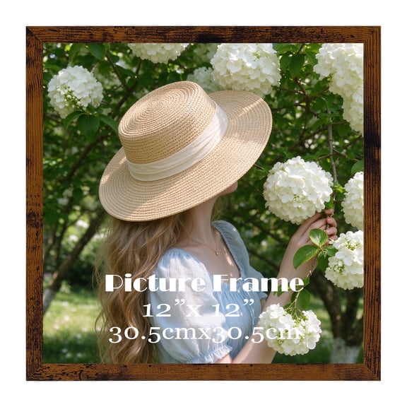 12x12 Picture Frame, Wall Mount & Tabletop Photo Frame for Home Table Decor, Brown