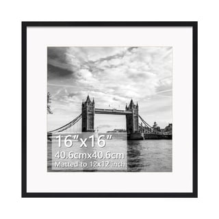 12x12 Picture Frame with Mat, 16x16 Photo Frame without Mat for Wall Mount or Tabletop, Black