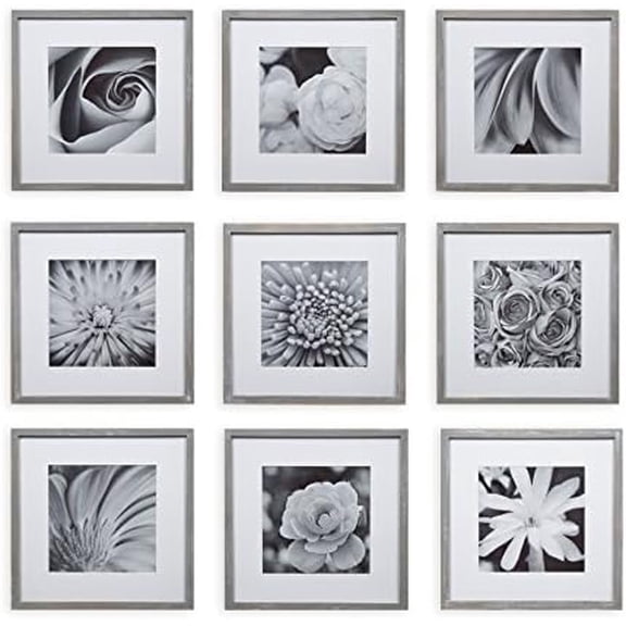 12x12 Picture Frames, 9 Piece Set with Real Glass Cover for 8x8 Photos With Mat, Picture Frames Collage Wall Decor for Gallery Wall, Home Decor, Grey