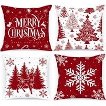 12x12 Red Christmas Pillow Covers Set of 4, Lumbar Pillowcase, Winter Decorative Pillow Case, Merry Christmas Tree Cushion for Indoor Home Bedroom Sofa Xmas Couch Decor