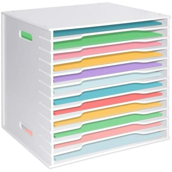 12x12 Scrapbook Paper Organizer Storage,12 Tier Desk File Organizer with Adjustable Shelves,Desktop 12 Slots File Sorter Storage Wide Document Holder Cabinets Letter Mail Tray for Home SchoolOffice