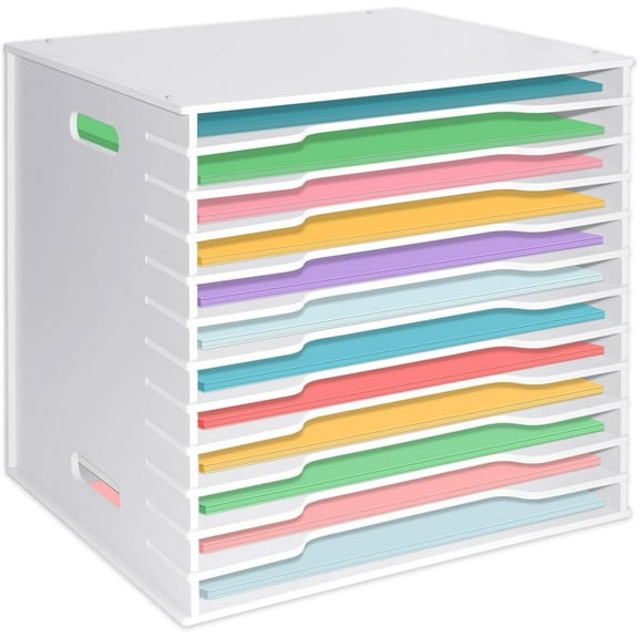 12x12 Scrapbook Paper Organizer Storage,12 Tier Desk File Organizer with Adjustable Shelves,Desktop 12 Slots File Sorter Storage Wide Document Holder Cabinets Letter Mail Tray for Home SchoolOffice