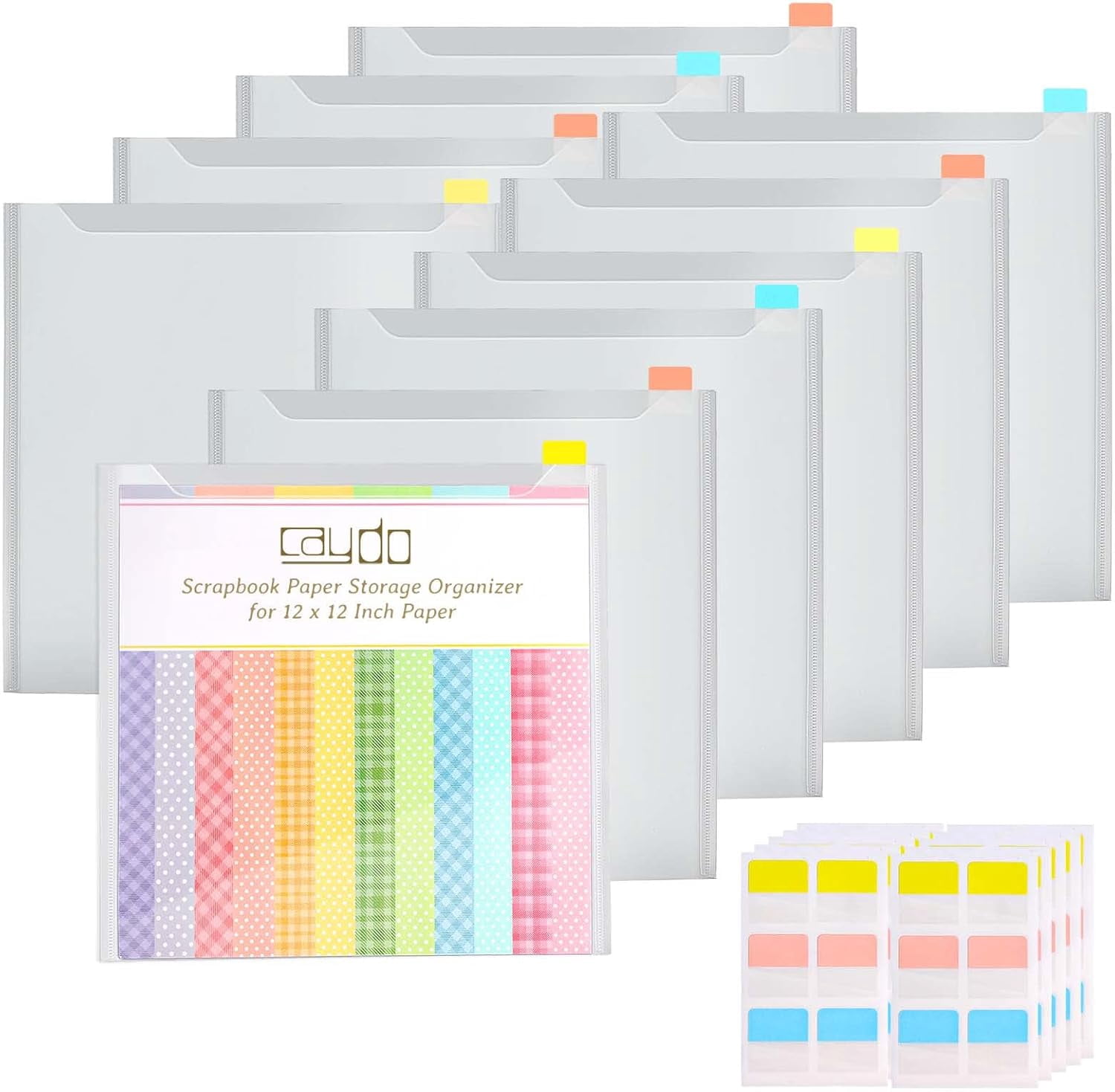 12x12 Scrapbook Paper Organizer with 120 Sticky Index Tabs, Holds Scrapbooking Paper, Vinyl, and Cardstock