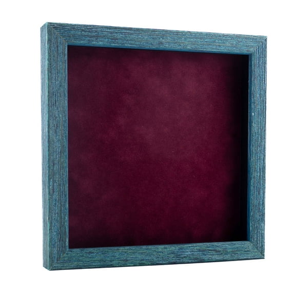 12x12 Shadow Box Frame Blue Wood | With a 1" Usable Display Depth | Includes a Dark Berry Real