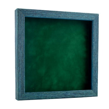 12x12 Shadow Box Frame Blue Wood | With a 1" Usable Display Depth | Includes a Forest Green Real