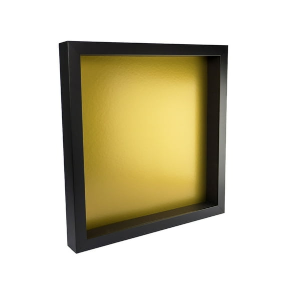 12x12 Shadow Box Frame In Black With A 1 3/4" Usable Depth Includes Gold Acid-Free Backing, UV