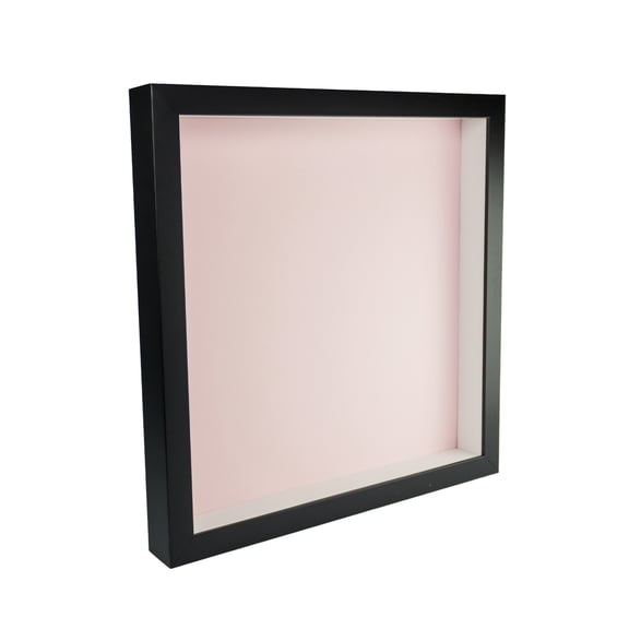 12x12 Shadow Box Frame In Black With A 1 3/4" Usable Depth Includes Light Pink Acid-Free Backing,
