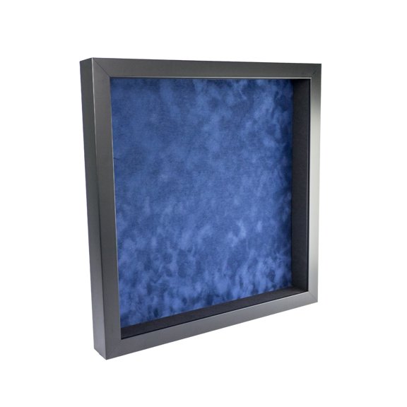 12x12 Shadow Box Frame In Black With A 1 3/4" Usable Depth Includes Navy Blue Suede Acid-Free