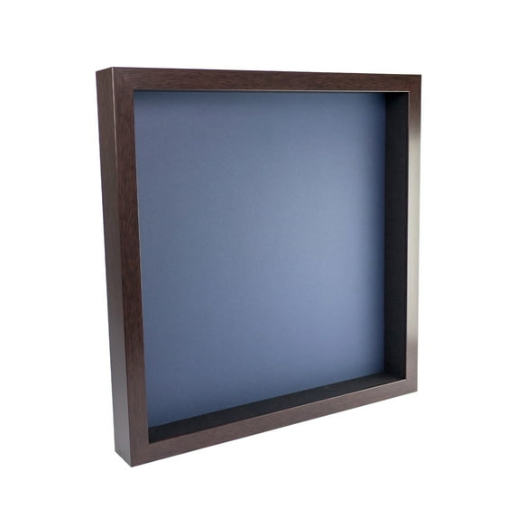 12x12 Shadow Box Frame In Brown With A 1 3/4" Usable Depth Includes Navy Blue Acid-Free Backing, UV