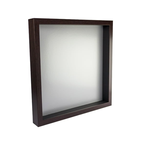 12x12 Shadow Box Frame In Brown With A 1 3/4" Usable Depth Includes Silver Acid-Free Backing, UV
