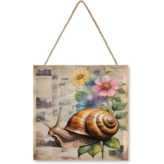 12x12 Snail Wooden Sign Whimsical Nature Wall Art for Kitchen, Garden, Office, or Sunroom Spaces