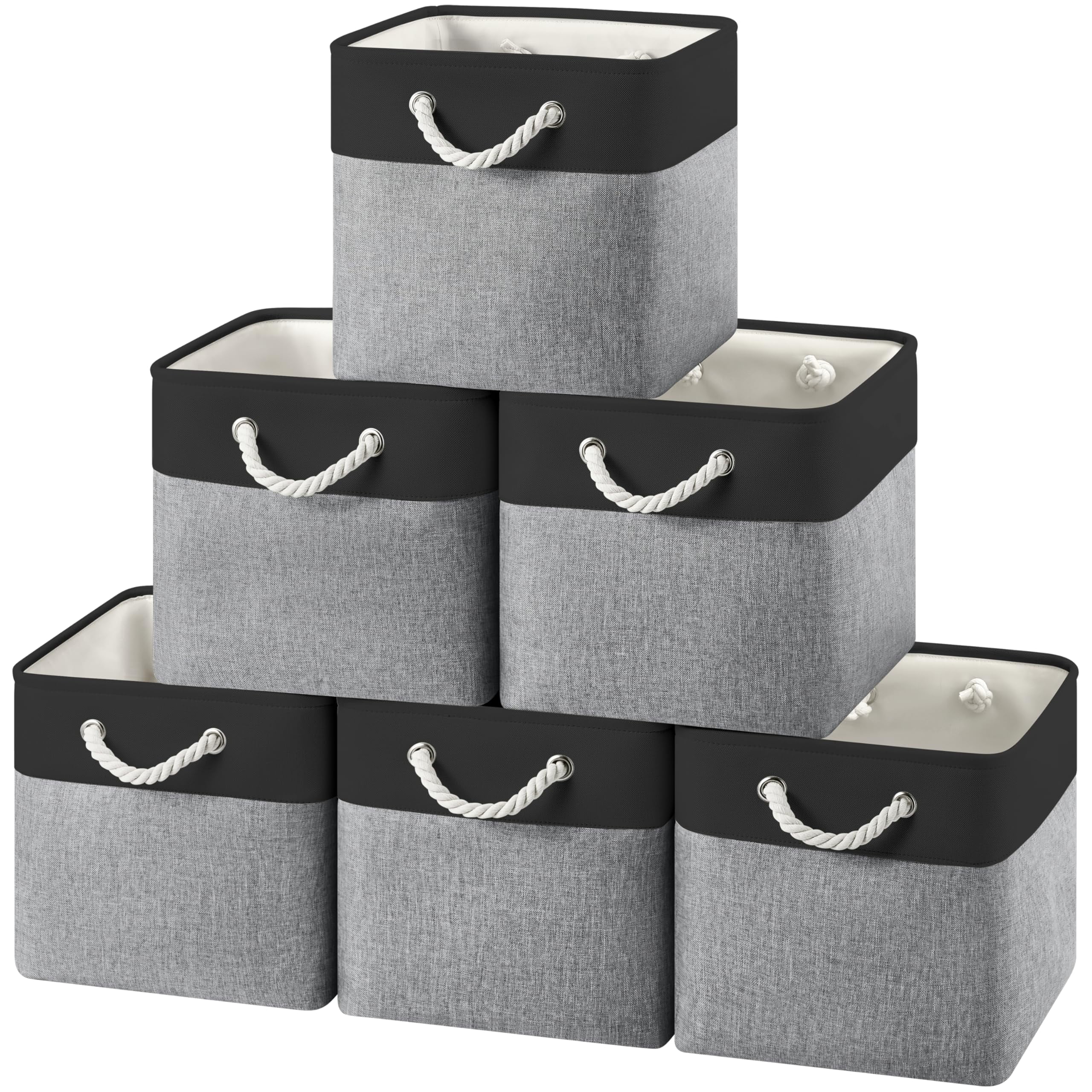 12x12 Storage Cube Bins  6 Pack Reinforced Bottom Cardboard Foldable Box Organizer For Closet Shelves Heavy Home Baskets (black Gray)