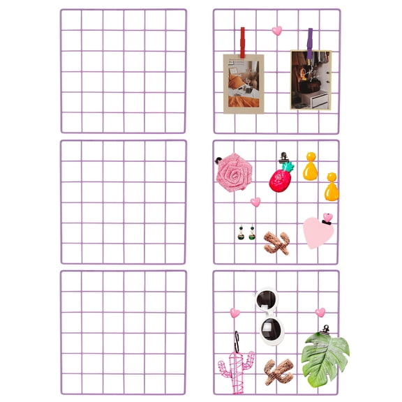 12x12 in Wall Grid Panel, 6 Pack Wire Grid Panel Shelf Board Metal Gridwall Photo Pictures Display Hanging Organizer Mesh Frame Memo Board for Display DIY Craft Shows Home, Purple