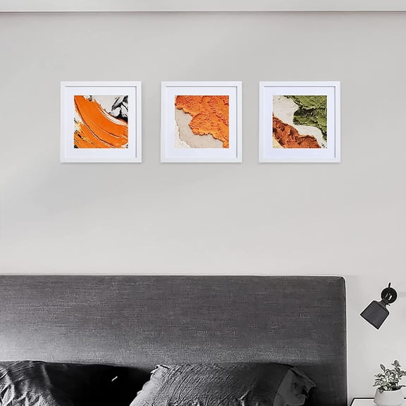 12x12 White Picture Frame Set of 9, Display Pictures 8x8 with Mat or 12 x 12 without Mat, Multi Collage Gallery Square Photo Frames for Wall