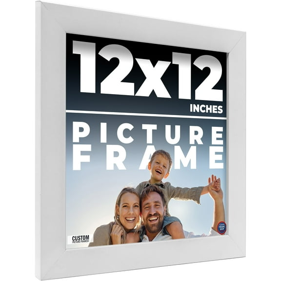 12x12 White Wood Picture Square Frame - UV Acrylic, Foam Board Backing, Hanging Hardware