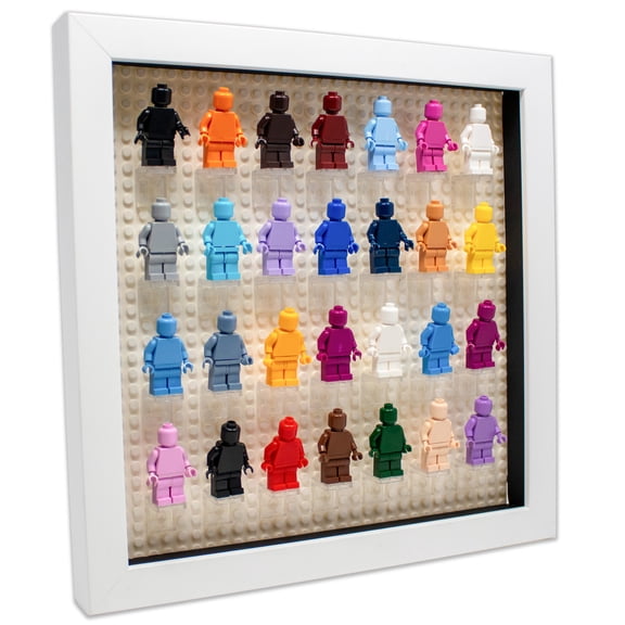 10x10 White Wood Shadow Box Display Case Frame for Block Figures | Holds up to 28 Figurines -