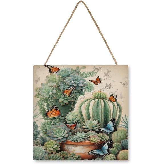 12x12 Wooden Hanging Sign Featuring a Beautiful Cactus Design - Ideal for Indoor and Outdoor Use, This Sign Makes a Gift for Nature Lovers and Home Decor Enthusiasts
