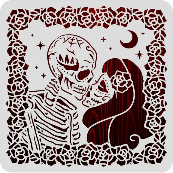 12x12 inch Day of the Dead Plastic Painting Template Mexico Sugar Skull Starry Rose Pattern Stencils for DIY Projects Painting Drawing Crafts