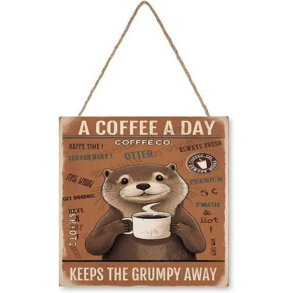 12x12 inches Retro Wood Hanging Sign - Square - Otter Decor Coffee A ...