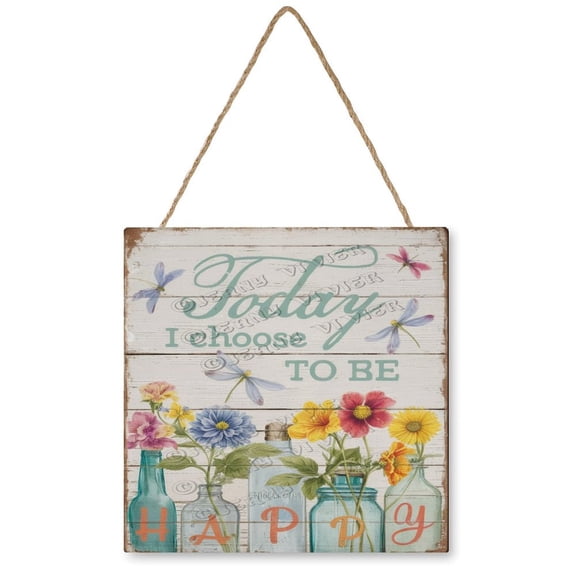 12x12 inches Square Funny Wood Sign - Today I Choose Be Happy Inspirational Message, Ideal for Indoor Spaces, Great Gift for Positive Vibe Seekers and Anyone Who Loves Cheerful Decor