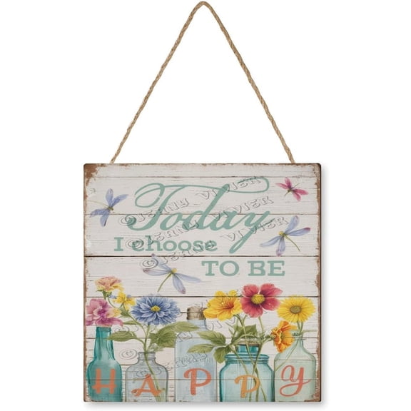12x12 inches Square Funny Wood Sign - Today I Choose Be Happy Inspirational Message, Ideal for Indoor Spaces, Great Gift for Positive Vibe Seekers and Anyone Who Loves Cheerful Decor