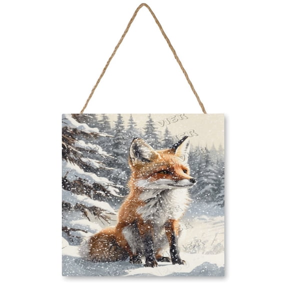 12x12 inches Square Rustic Wood Sign - Charming Winter Fox Christmas Decor, Perfect for Indoor Use, Ideal Gift for Holiday Parties and Anyone Who Loves Festive Home Accents