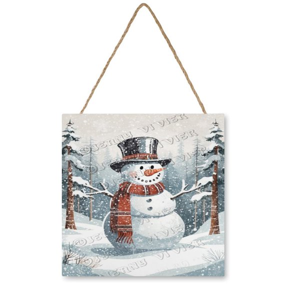 12x12 inches Square Rustic Wood Sign - Cute Snowman Christmas Decor, Great for Indoor Spaces, Gift for Holiday Gatherings and Anyone Who Appreciates Whimsical Decor
