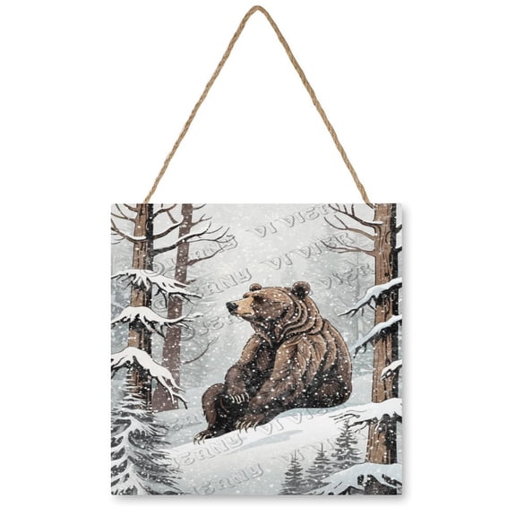 12x12 inches Square Rustic Wood Sign - Cute Winter Bear Christmas Decor, Perfect for Indoor Use, Ideal Gift for Holiday Parties and Anyone Who Enjoys Festive Home Accents