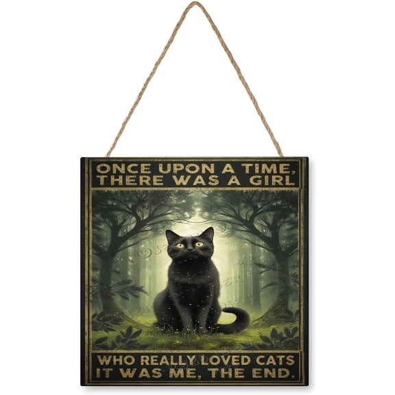 12x12 inches Square Wooden Hanging Sign - Fun Wood Sign with There was A Girl Who Really Loved Cats, Ideal for Indoor Decor, Great Gift for Friends Who Cherish Unique Cat Art