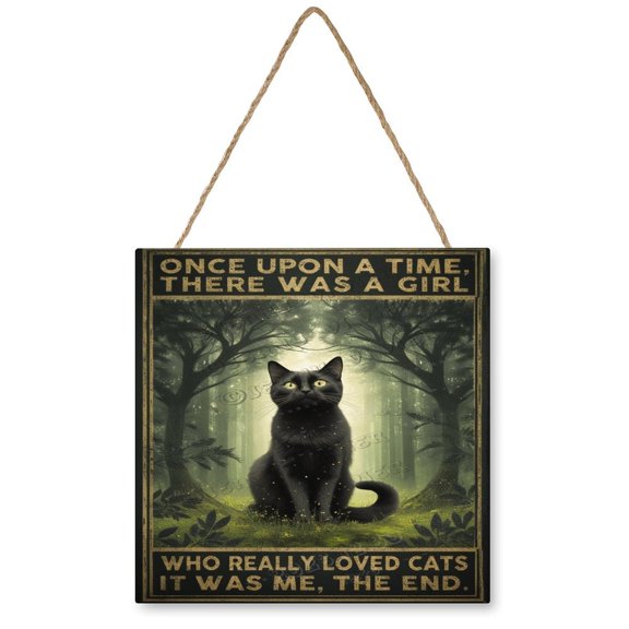 12x12 inches Square Wooden Hanging Sign - Fun Wood Sign with There Was A Girl Who Really Loved Cats, Ideal for Indoor Decor, Great Gift for Friends Who Cherish Unique Cat Art