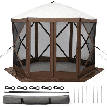 12x12FT Pop Up Canopy Gazebo,Portable Camping Canopy Sun Shelter with 6 sidewalls and Netting,Waterproof UV Protected Outdoor Screen Tent with Carrying Bag and Ground Stakes for Party Backyard