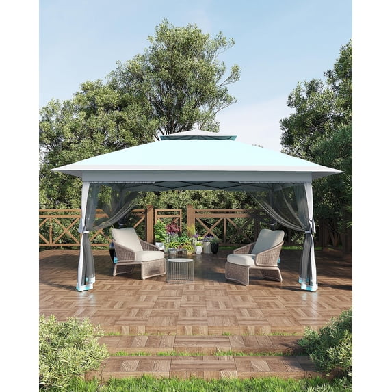 12x12FT Pop Up Canopy Tent – Mosquito Netting, Easy One-Push Setup, 4 Sandbags, Stakes, Wheeled Carry Bag – Outdoor Gazebo for Backyard, Patio, Garden