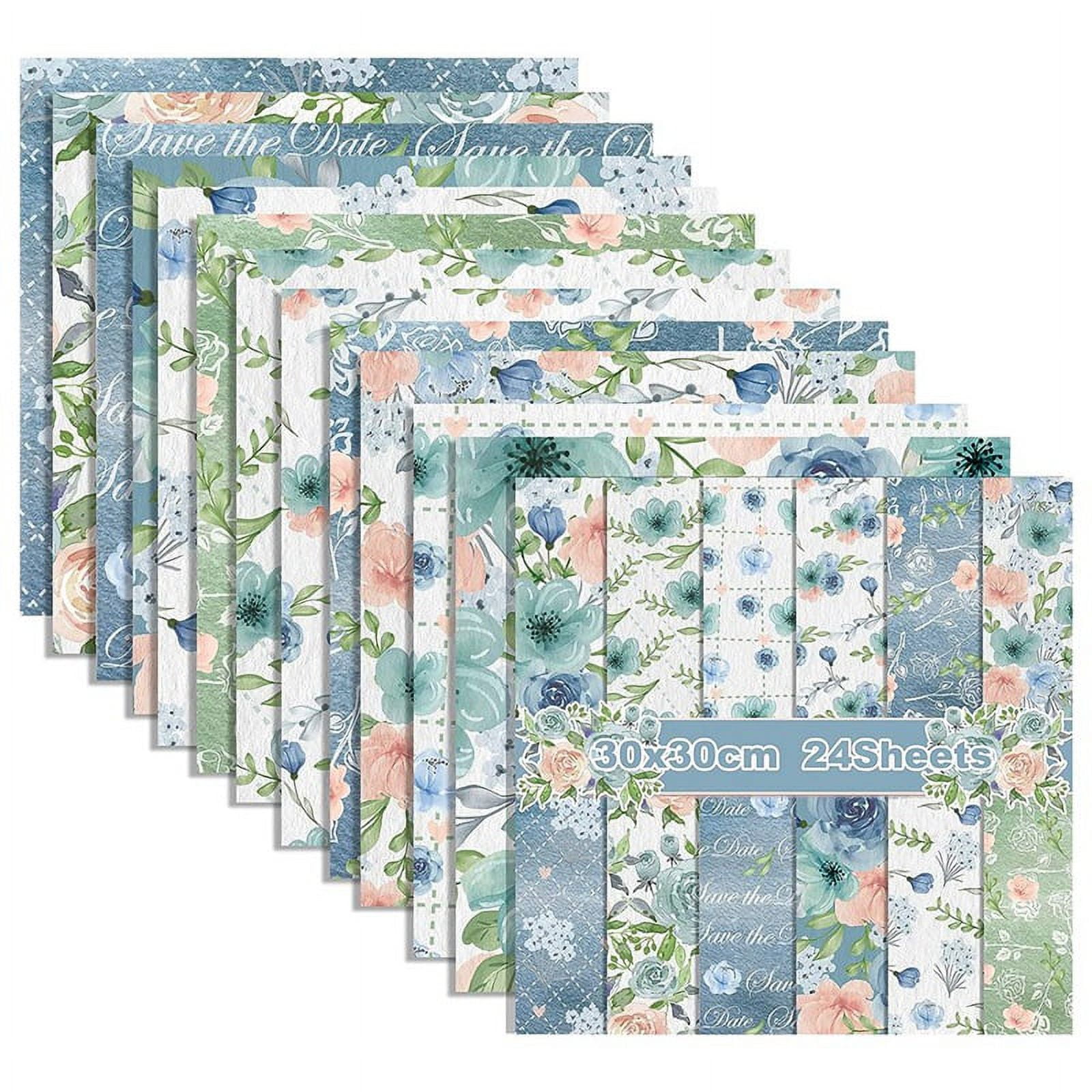 12x12Inch DoubleSided Watercolor Floral Cardstock, 24 Sheets Spring