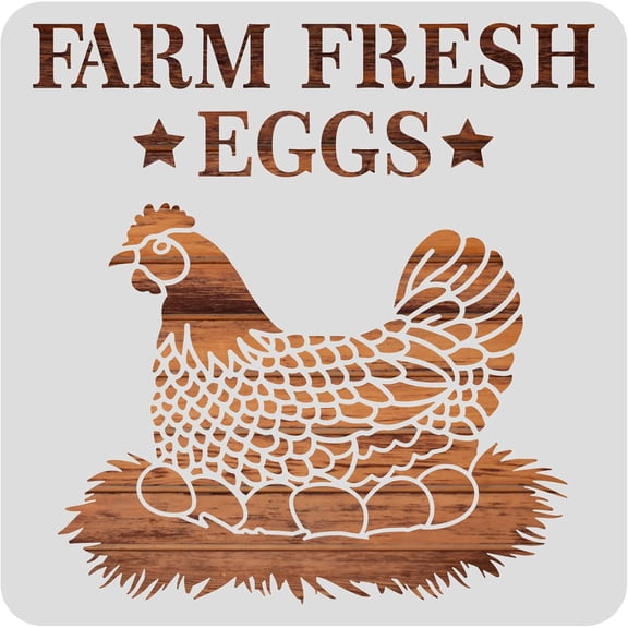 12x12inch Hen Pattern Plastic Painting Stencils Farm Fresh Eggs Large Reusable Stencil Template for Painting on Scrapbook Fabric Tiles Floor Wood diy